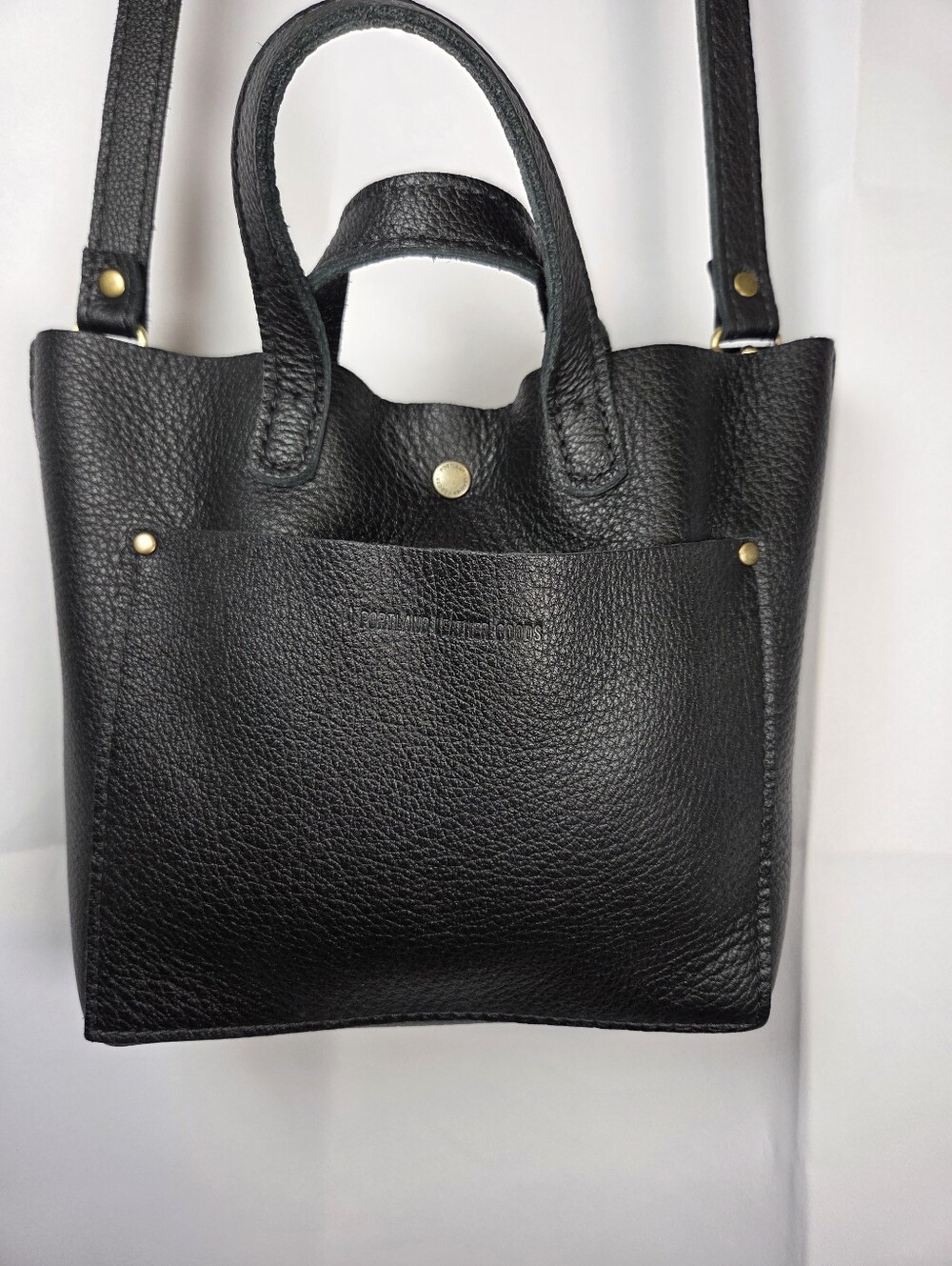 Portland Leather Pebbled Black Classic Crossbody Mini Tote Bag Like NEW